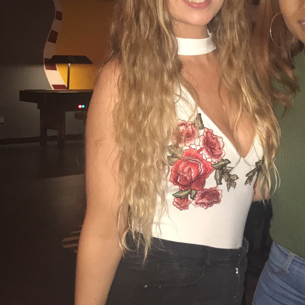 White floral cutout bodysuit